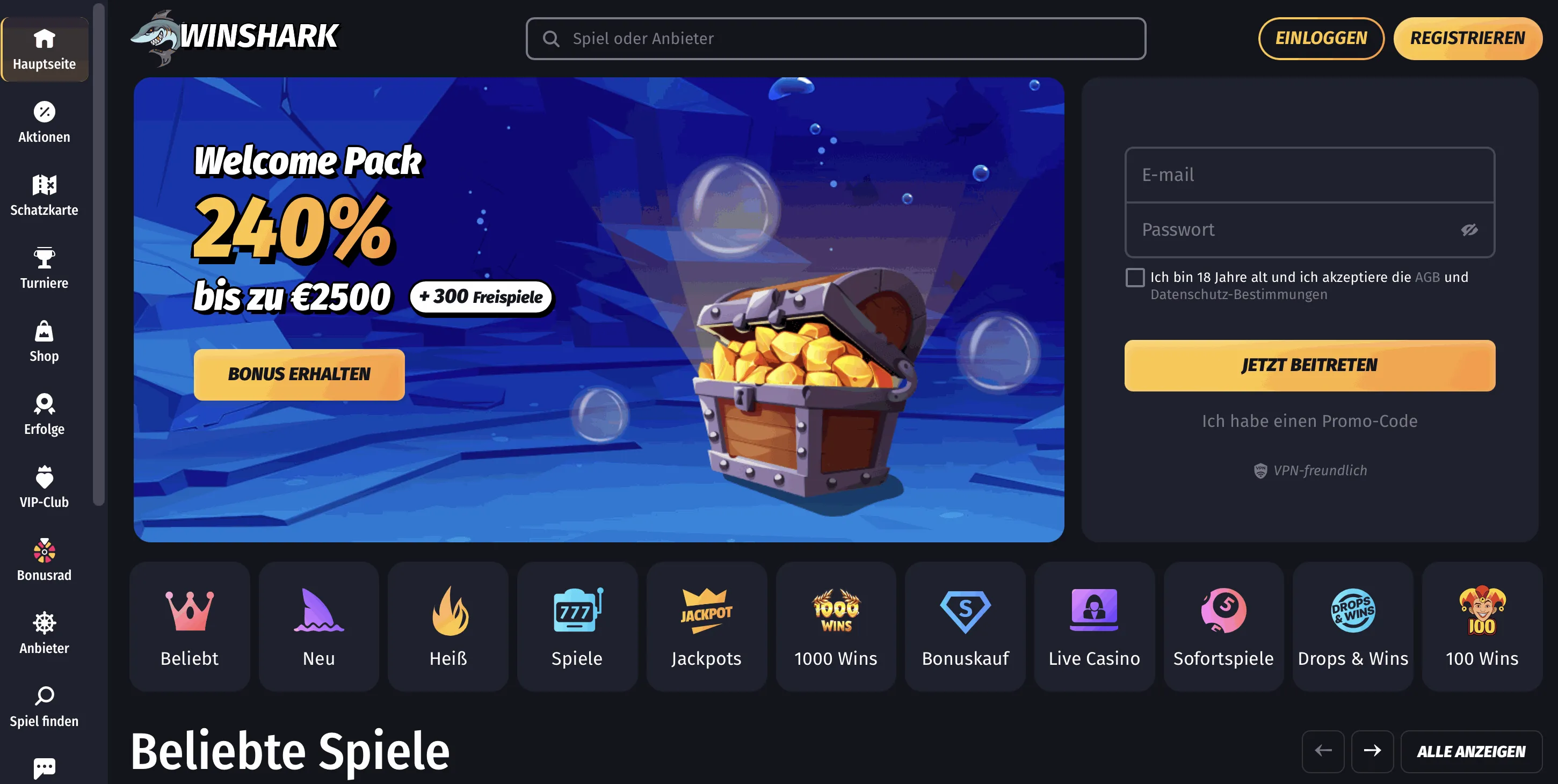 Winshark Casino – Bonus & Schnelle Auszahlungen Winshark Online Casino Startseite